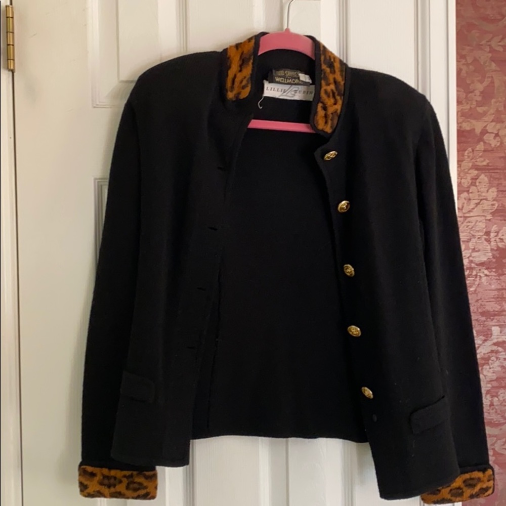 VINTAGE Lillie Rubin knit black cheetah cardigan